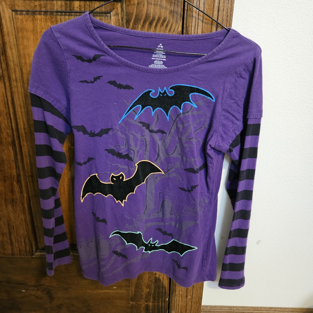 Purple Bat Graphic Long Sleeve Shirt
